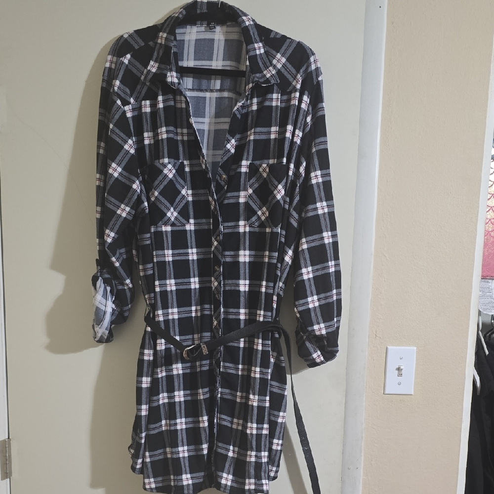 Black and White Plaid Shirt Dress